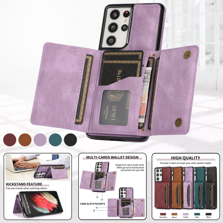 For Samsung Galaxy S21 Ultra Three-fold Leather Phone Case with Card Slot & Wallet & Holder