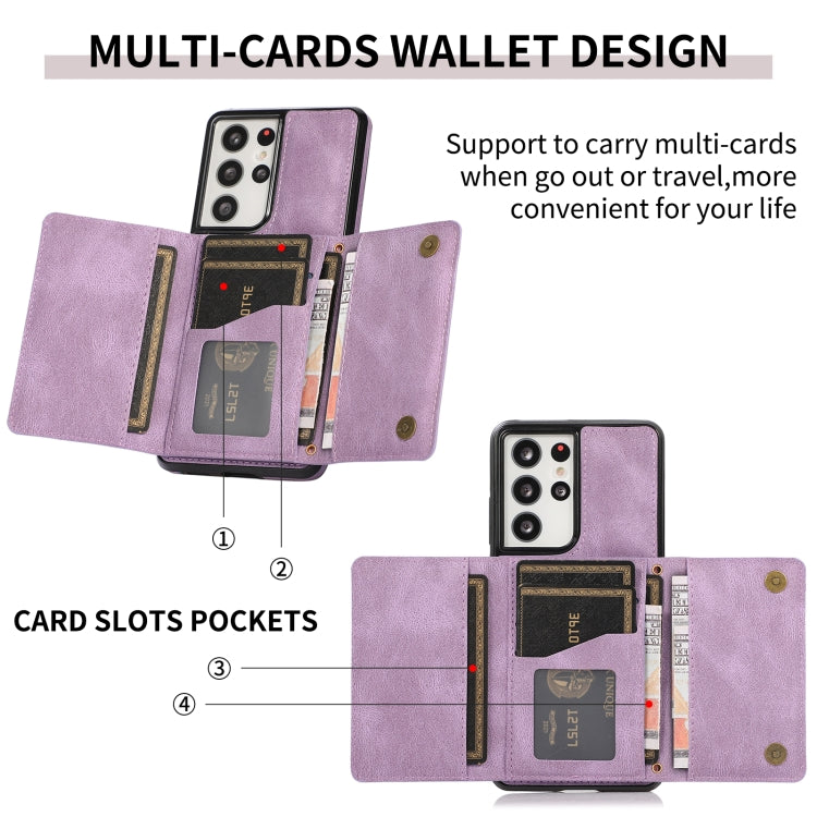 For Samsung Galaxy S21 Ultra Three-fold Leather Phone Case with Card Slot & Wallet & Holder