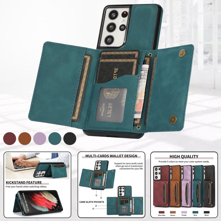 For Samsung Galaxy S21 Ultra Three-fold Leather Phone Case with Card Slot & Wallet & Holder