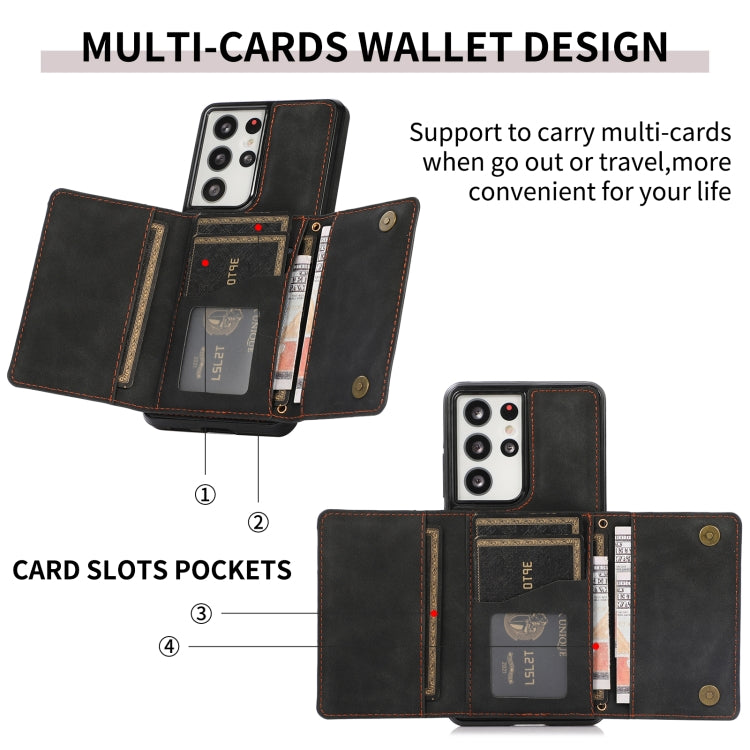 For Samsung Galaxy S21 Ultra Three-fold Leather Phone Case with Card Slot & Wallet & Holder