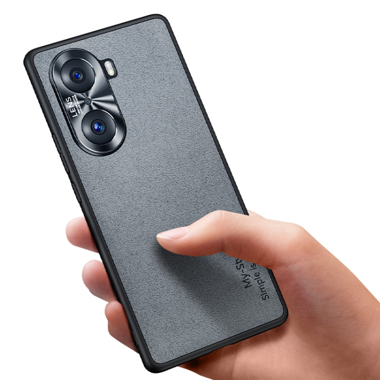 For Honor 60 Suede Leather Phone Case(Grey)