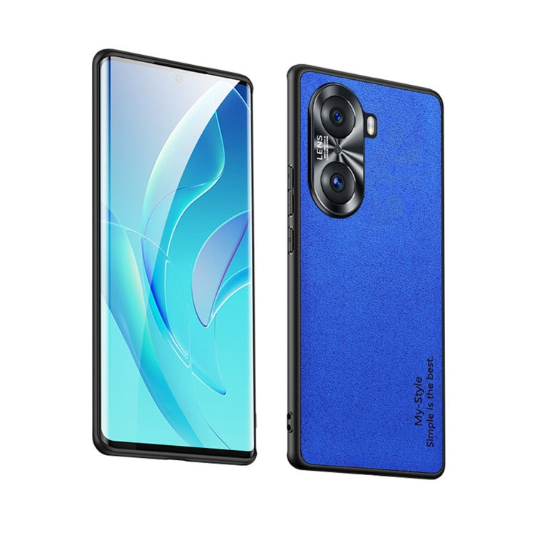 For Honor 60 Pro Suede Leather Phone Case(Blue)