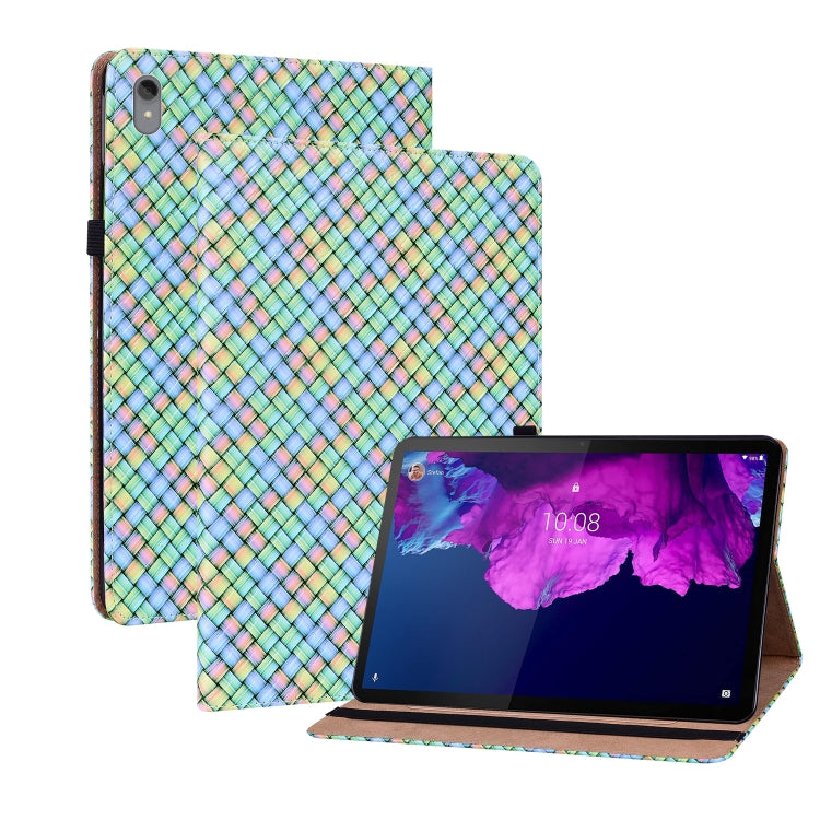 For Lenovo Tab P11 TB-J606F Color Weave Leather Tablet Case with Holder