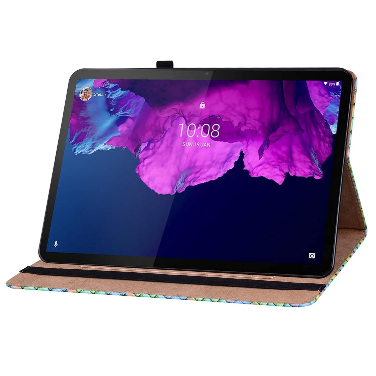 For Lenovo Tab P11 TB-J606F Color Weave Leather Tablet Case with Holder