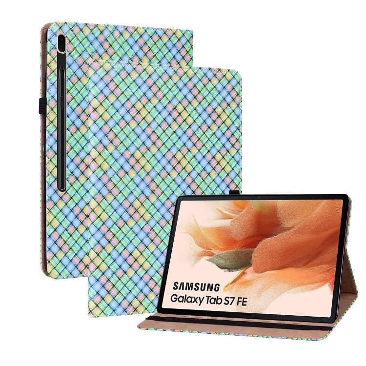 For Samsung Galaxy Tab S7 Plus T970 / S7 FE T730 Color Weave Leather Tablet Case with Holder