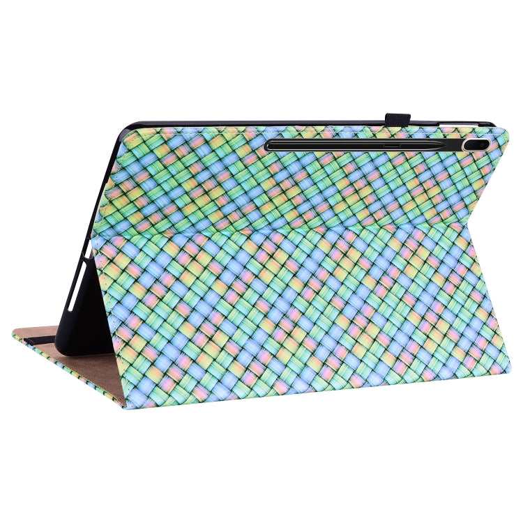 For Samsung Galaxy Tab S7 Plus T970 / S7 FE T730 Color Weave Leather Tablet Case with Holder