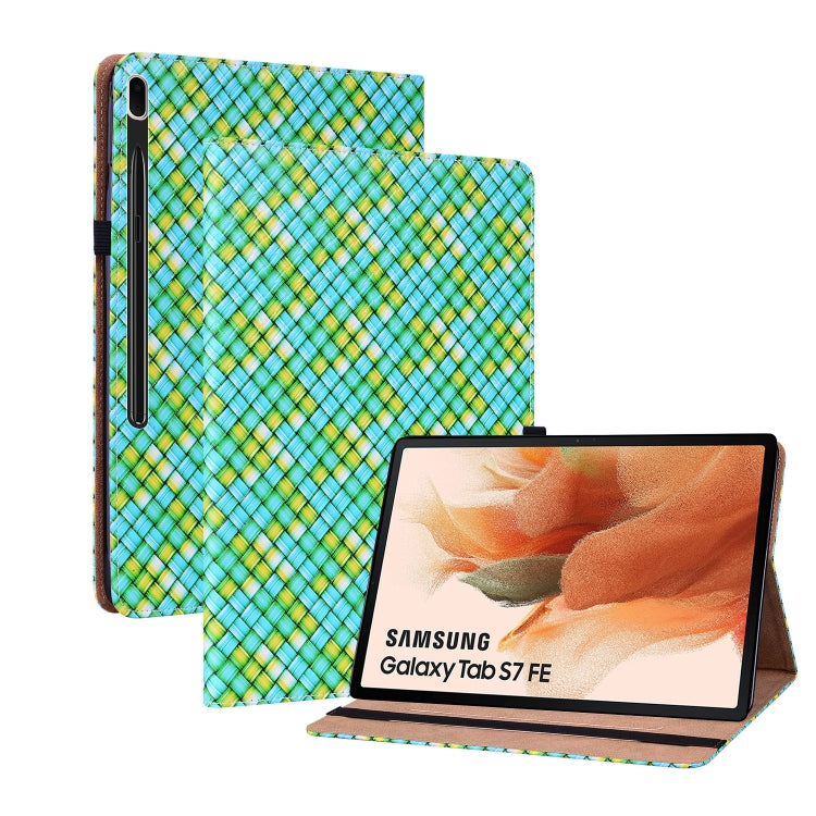 For Samsung Galaxy Tab S7 Plus T970 / S7 FE T730 Color Weave Leather Tablet Case with Holder