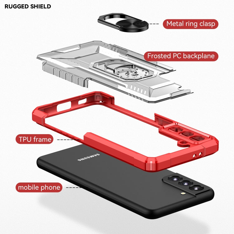 For Samsung Galaxy S21 5G PC + TPU Shockproof Phone Case with Metal Ring Holder
