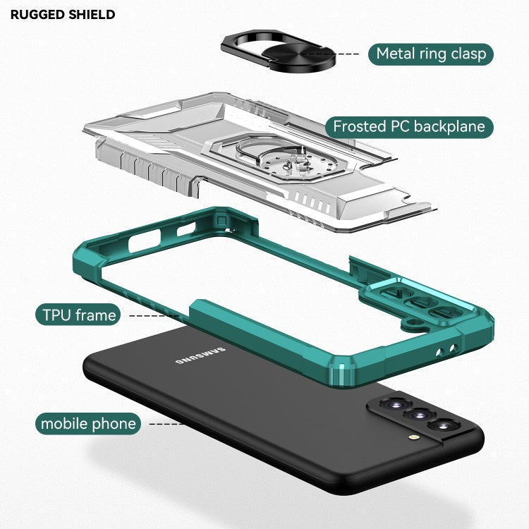 For Samsung Galaxy S21 5G PC + TPU Shockproof Phone Case with Metal Ring Holder
