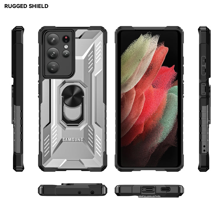 For Samsung Galaxy S21 Ultra 5G PC + TPU Shockproof Phone Case with Metal Ring Holder
