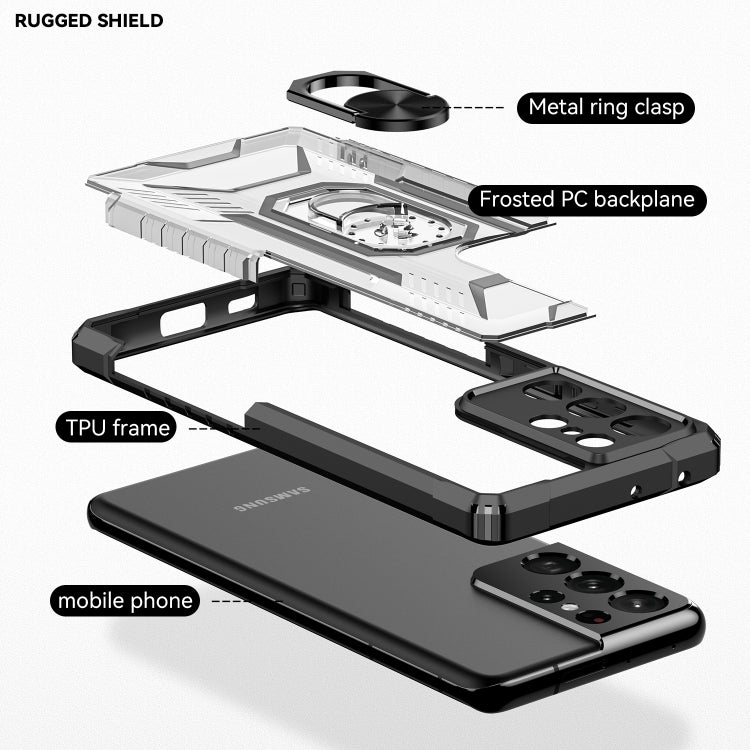 For Samsung Galaxy S21 Ultra 5G PC + TPU Shockproof Phone Case with Metal Ring Holder