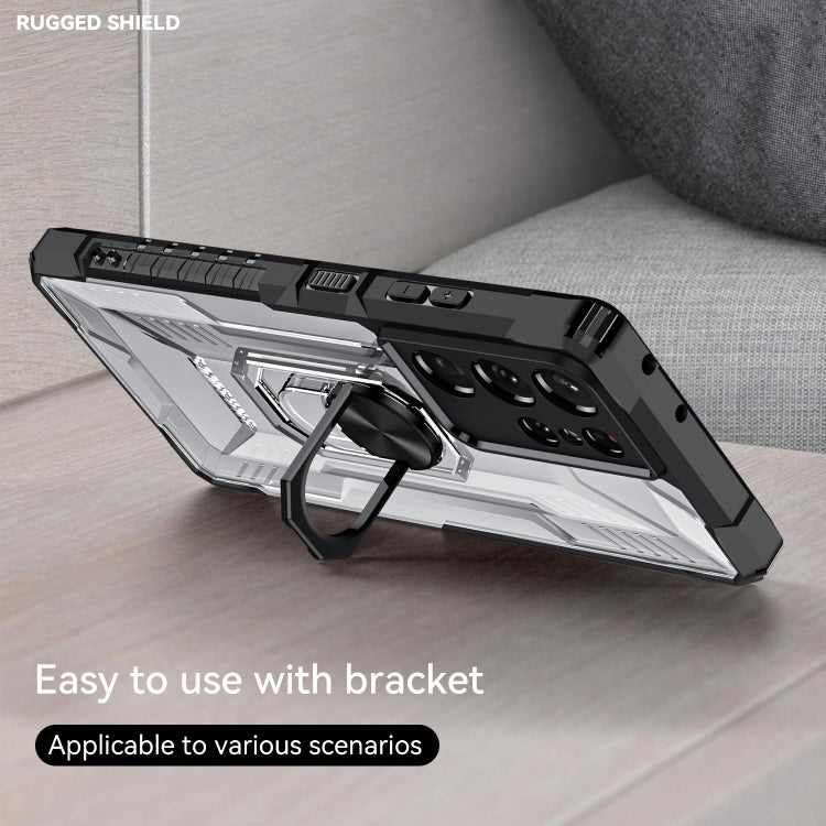 For Samsung Galaxy S21 Ultra 5G PC + TPU Shockproof Phone Case with Metal Ring Holder