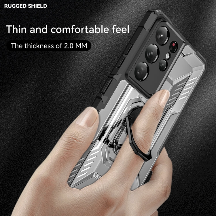 For Samsung Galaxy S21 Ultra 5G PC + TPU Shockproof Phone Case with Metal Ring Holder