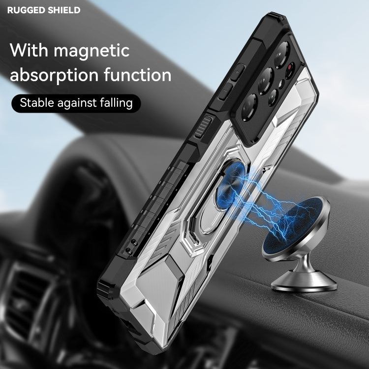 For Samsung Galaxy S21 Ultra 5G PC + TPU Shockproof Phone Case with Metal Ring Holder