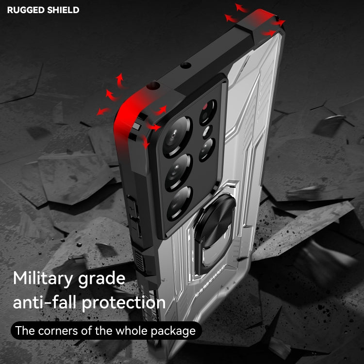 For Samsung Galaxy S21 Ultra 5G PC + TPU Shockproof Phone Case with Metal Ring Holder
