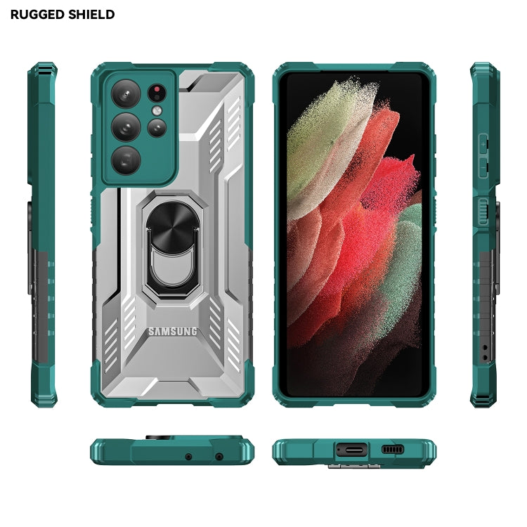 For Samsung Galaxy S21 Ultra 5G PC + TPU Shockproof Phone Case with Metal Ring Holder