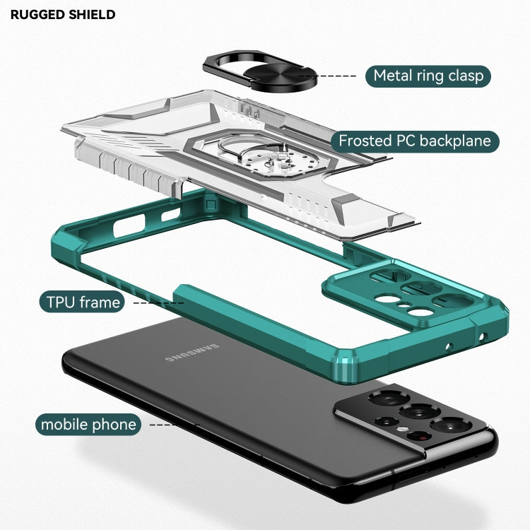 For Samsung Galaxy S21 Ultra 5G PC + TPU Shockproof Phone Case with Metal Ring Holder