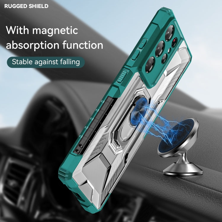 For Samsung Galaxy S21 Ultra 5G PC + TPU Shockproof Phone Case with Metal Ring Holder