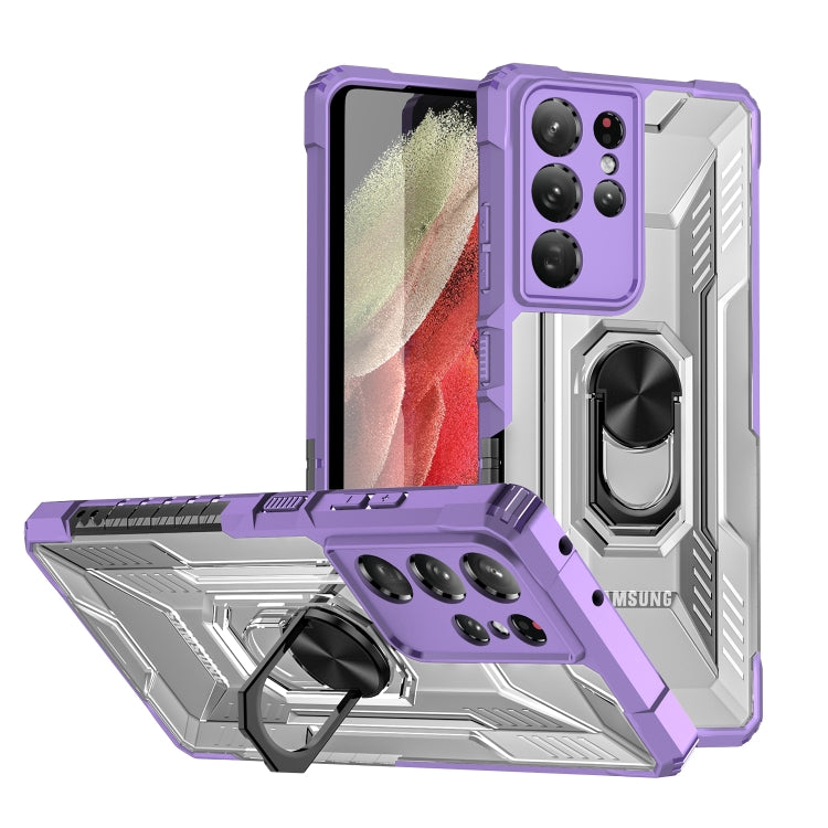 For Samsung Galaxy S21 Ultra 5G PC + TPU Shockproof Phone Case with Metal Ring Holder