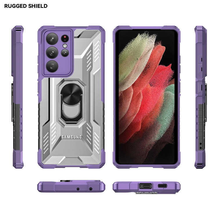 For Samsung Galaxy S21 Ultra 5G PC + TPU Shockproof Phone Case with Metal Ring Holder