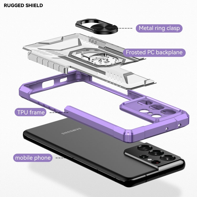 For Samsung Galaxy S21 Ultra 5G PC + TPU Shockproof Phone Case with Metal Ring Holder
