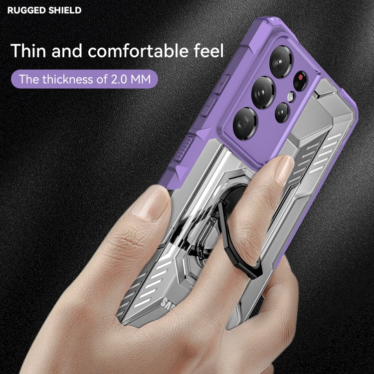 For Samsung Galaxy S21 Ultra 5G PC + TPU Shockproof Phone Case with Metal Ring Holder