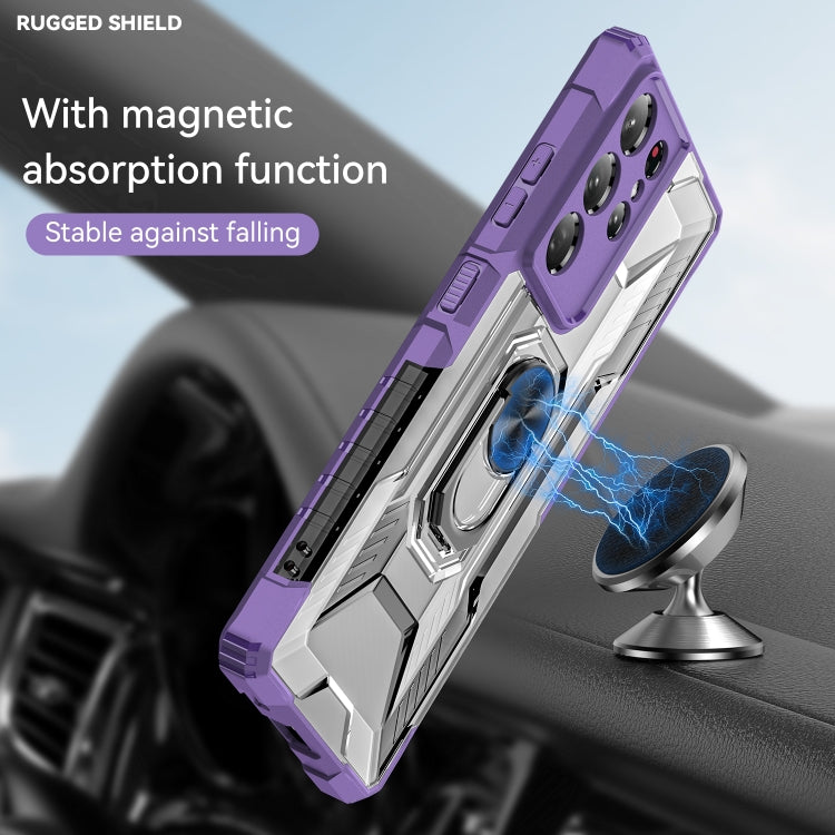 For Samsung Galaxy S21 Ultra 5G PC + TPU Shockproof Phone Case with Metal Ring Holder