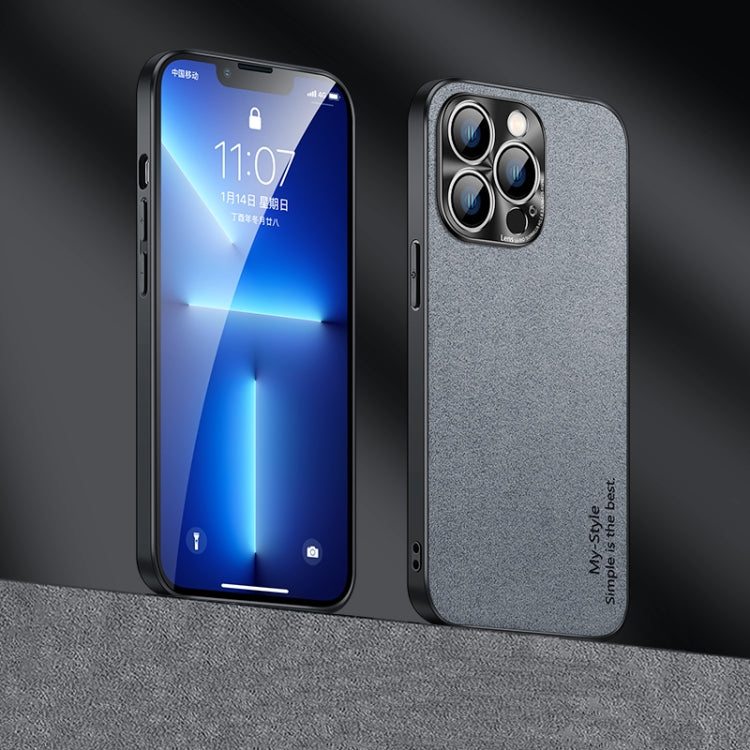 For iPhone 13 Pro Max Suede Leather Phone Case (Grey)