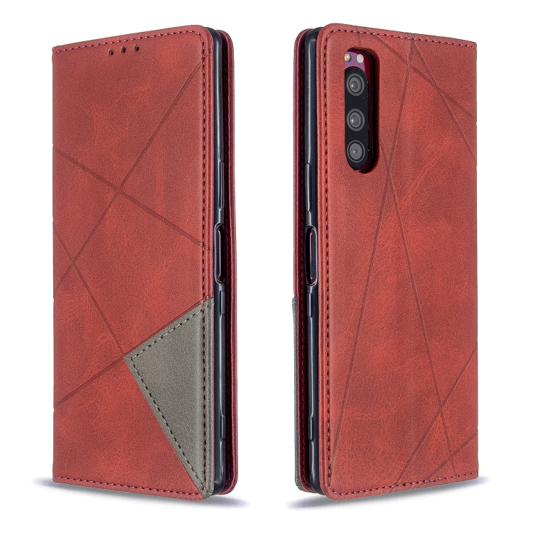 For Sony Xperia 5 / XZ5 Rhombus Texture Horizontal Flip Magnetic Leather Case with Holder & Card Slots