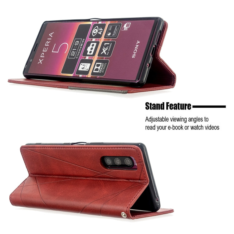 For Sony Xperia 5 / XZ5 Rhombus Texture Horizontal Flip Magnetic Leather Case with Holder & Card Slots