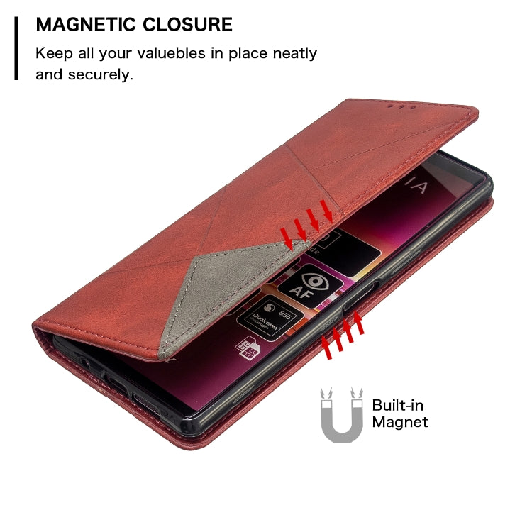 For Sony Xperia 5 / XZ5 Rhombus Texture Horizontal Flip Magnetic Leather Case with Holder & Card Slots