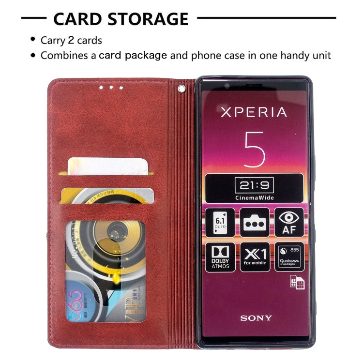 For Sony Xperia 5 / XZ5 Rhombus Texture Horizontal Flip Magnetic Leather Case with Holder & Card Slots