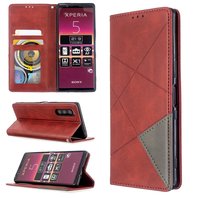 For Sony Xperia 5 / XZ5 Rhombus Texture Horizontal Flip Magnetic Leather Case with Holder & Card Slots