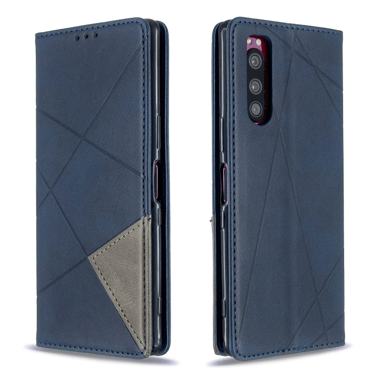 For Sony Xperia 5 / XZ5 Rhombus Texture Horizontal Flip Magnetic Leather Case with Holder & Card Slots