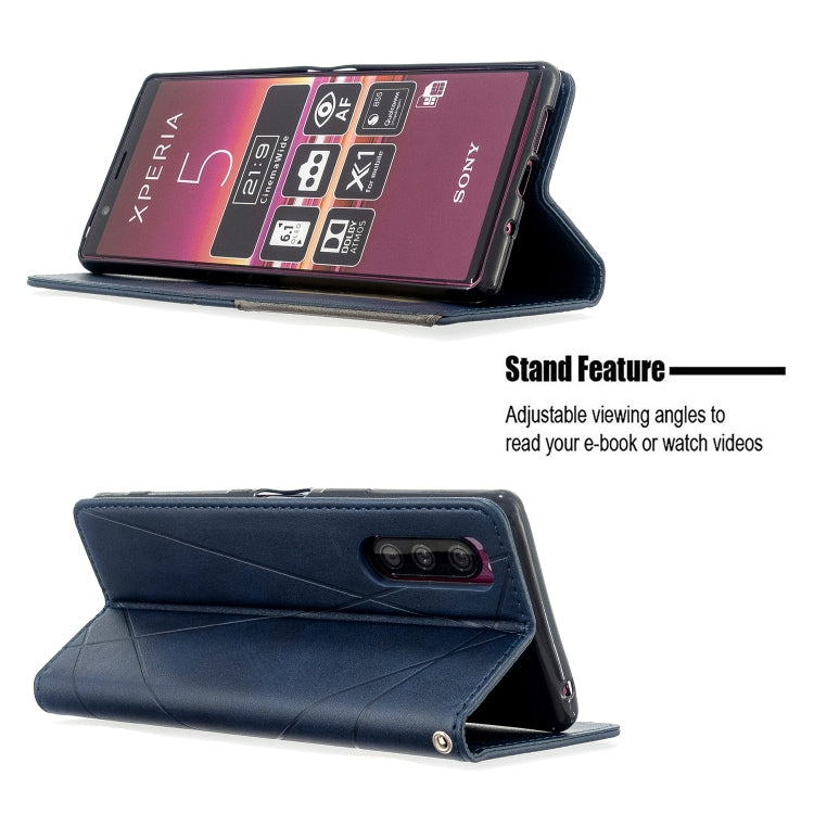 For Sony Xperia 5 / XZ5 Rhombus Texture Horizontal Flip Magnetic Leather Case with Holder & Card Slots