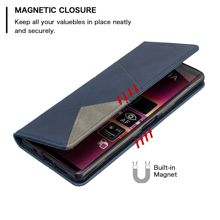 For Sony Xperia 5 / XZ5 Rhombus Texture Horizontal Flip Magnetic Leather Case with Holder & Card Slots