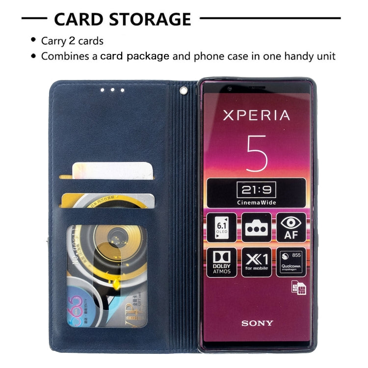 For Sony Xperia 5 / XZ5 Rhombus Texture Horizontal Flip Magnetic Leather Case with Holder & Card Slots