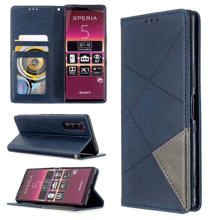 For Sony Xperia 5 / XZ5 Rhombus Texture Horizontal Flip Magnetic Leather Case with Holder & Card Slots