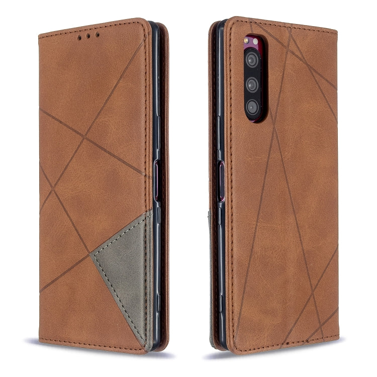 For Sony Xperia 5 / XZ5 Rhombus Texture Horizontal Flip Magnetic Leather Case with Holder & Card Slots