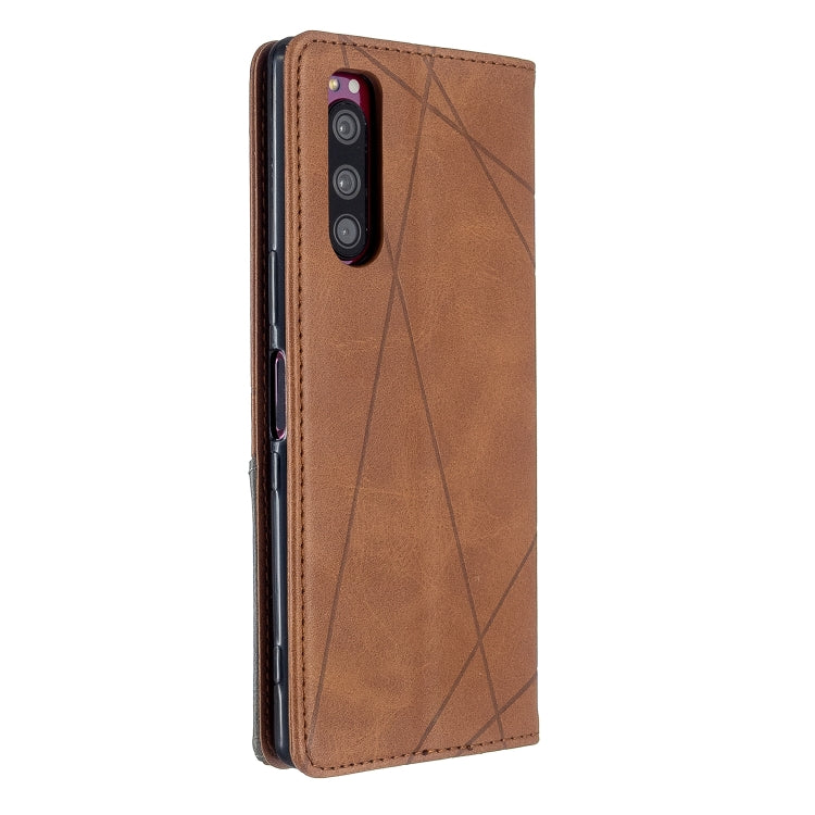 For Sony Xperia 5 / XZ5 Rhombus Texture Horizontal Flip Magnetic Leather Case with Holder & Card Slots