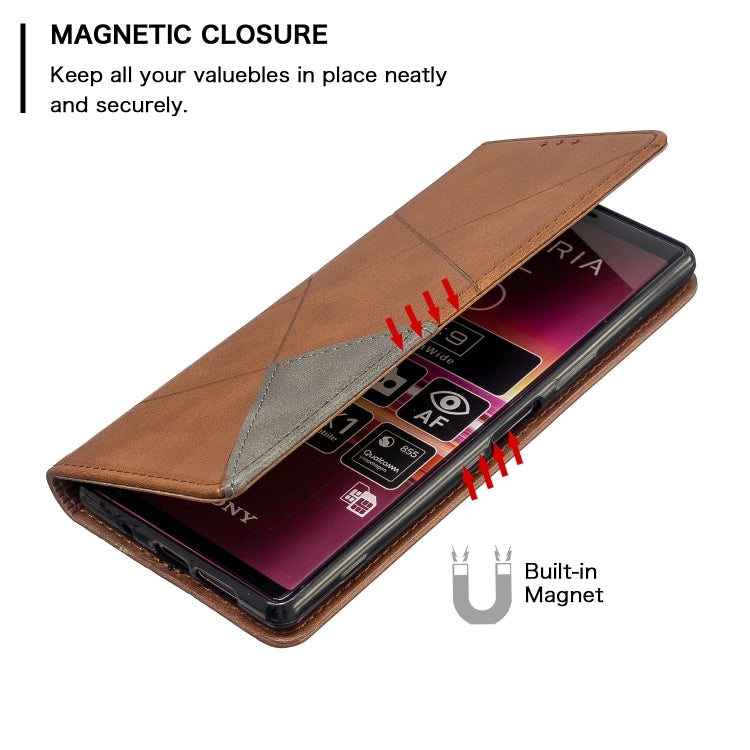 For Sony Xperia 5 / XZ5 Rhombus Texture Horizontal Flip Magnetic Leather Case with Holder & Card Slots