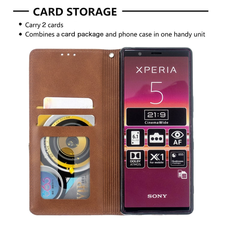For Sony Xperia 5 / XZ5 Rhombus Texture Horizontal Flip Magnetic Leather Case with Holder & Card Slots