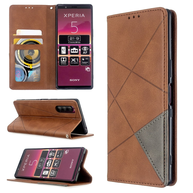 For Sony Xperia 5 / XZ5 Rhombus Texture Horizontal Flip Magnetic Leather Case with Holder & Card Slots