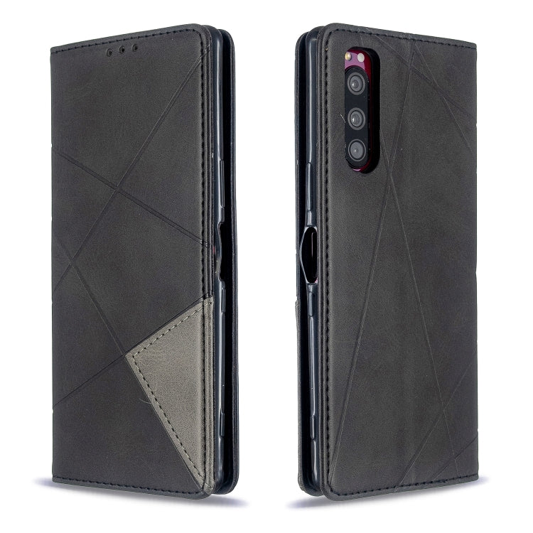 For Sony Xperia 5 / XZ5 Rhombus Texture Horizontal Flip Magnetic Leather Case with Holder & Card Slots