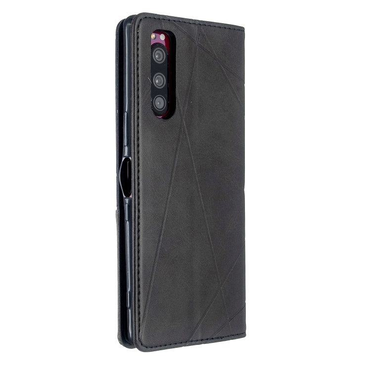 For Sony Xperia 5 / XZ5 Rhombus Texture Horizontal Flip Magnetic Leather Case with Holder & Card Slots