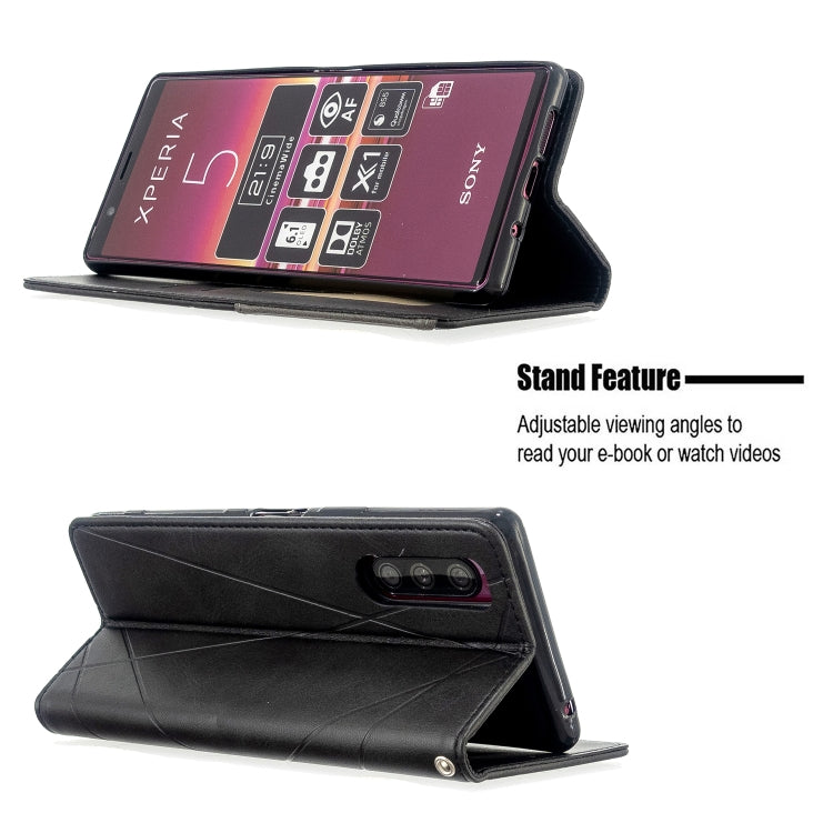 For Sony Xperia 5 / XZ5 Rhombus Texture Horizontal Flip Magnetic Leather Case with Holder & Card Slots