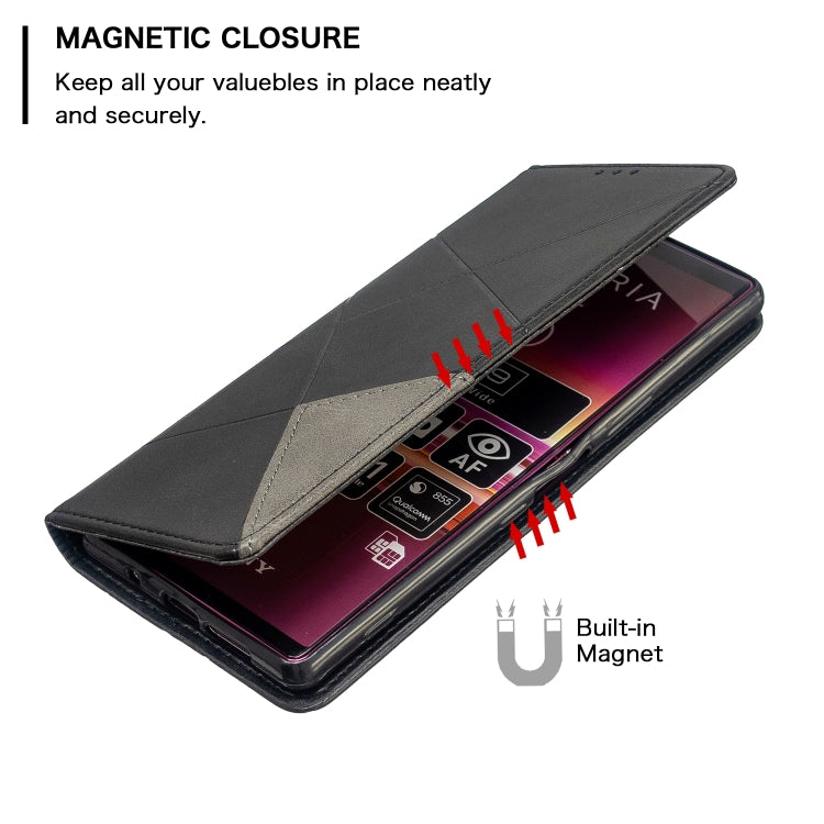For Sony Xperia 5 / XZ5 Rhombus Texture Horizontal Flip Magnetic Leather Case with Holder & Card Slots