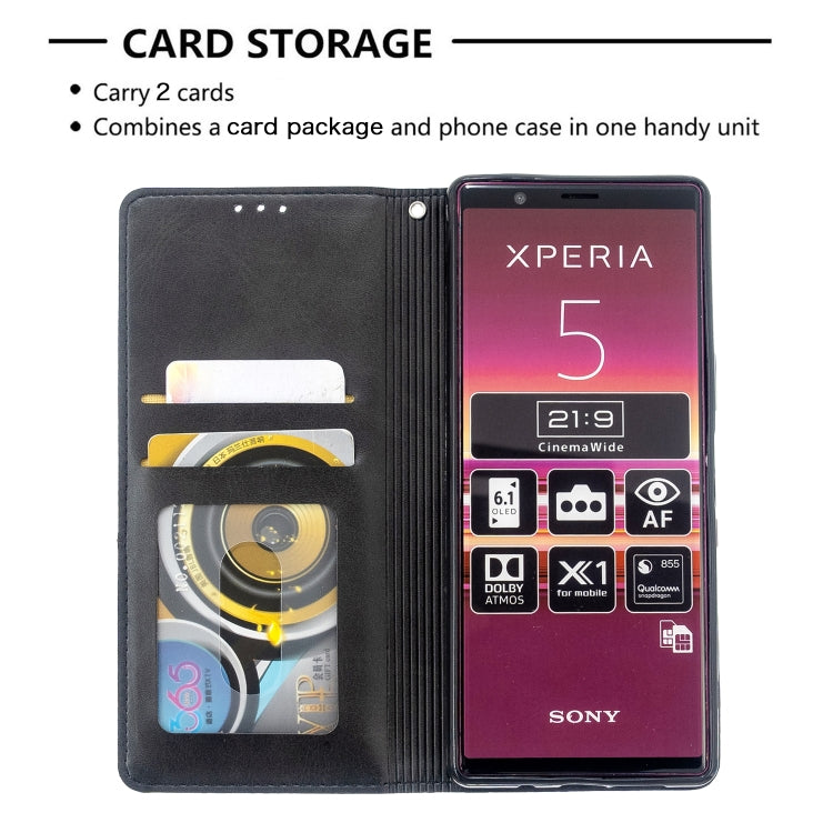 For Sony Xperia 5 / XZ5 Rhombus Texture Horizontal Flip Magnetic Leather Case with Holder & Card Slots