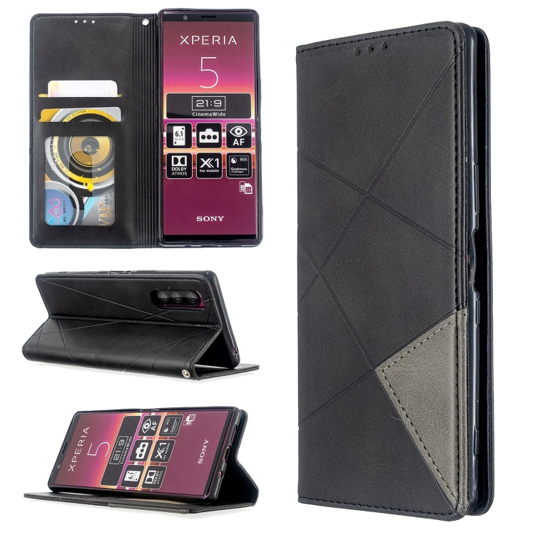 For Sony Xperia 5 / XZ5 Rhombus Texture Horizontal Flip Magnetic Leather Case with Holder & Card Slots