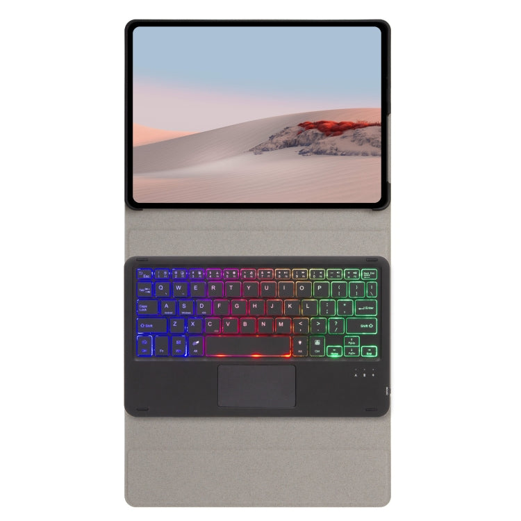 SFGO-AS Tree Texture Backlight Bluetooth Keyboard Leather Case with Touchpad For Microsoft Surface Go 3 / 2 / 1(Black + Black)